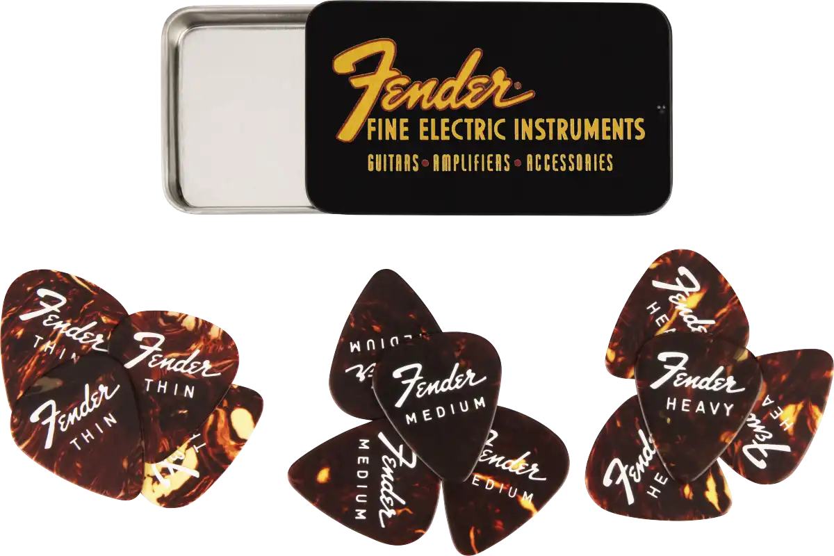 Fender Fine Electric Pick Tin 12 Stück mixed T/M/H